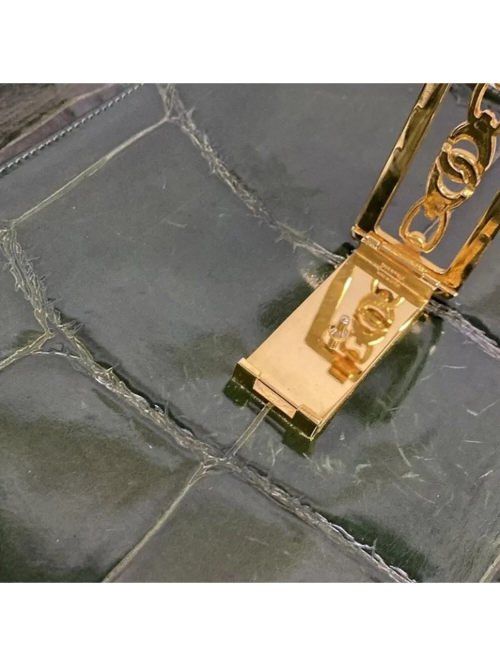 ★SOLD★ Celine Shoulder Bag Dark Green Embossed Leather - Picture 12 of 15